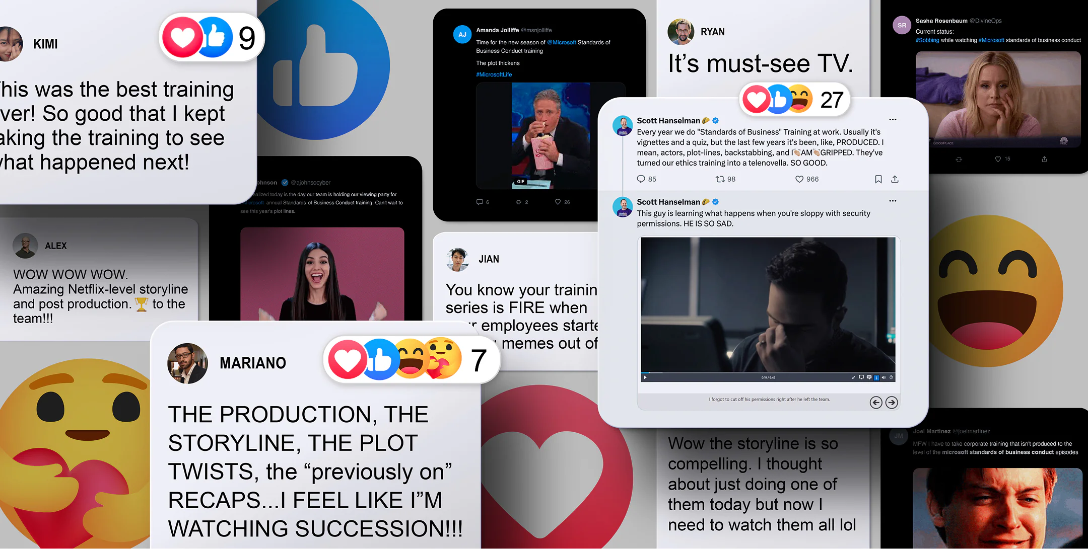 Two posts from Scott Hanselman on the &ldquo;Standards of Business&rdquo; training: &ldquo;the last few years it&rsquo;s been, like, PRODUCED. I mean, actors, plot-lines, backstabbing, and I AM GRIPPED. They&rsquo;ve turned our ethics training into a telenovela. SO GOOD.&rdquo;